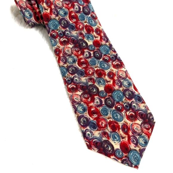 Men's Vintage 100% Silk Tie - Abstract Circle Motif - Brand Cellini - Picture 3 of 12